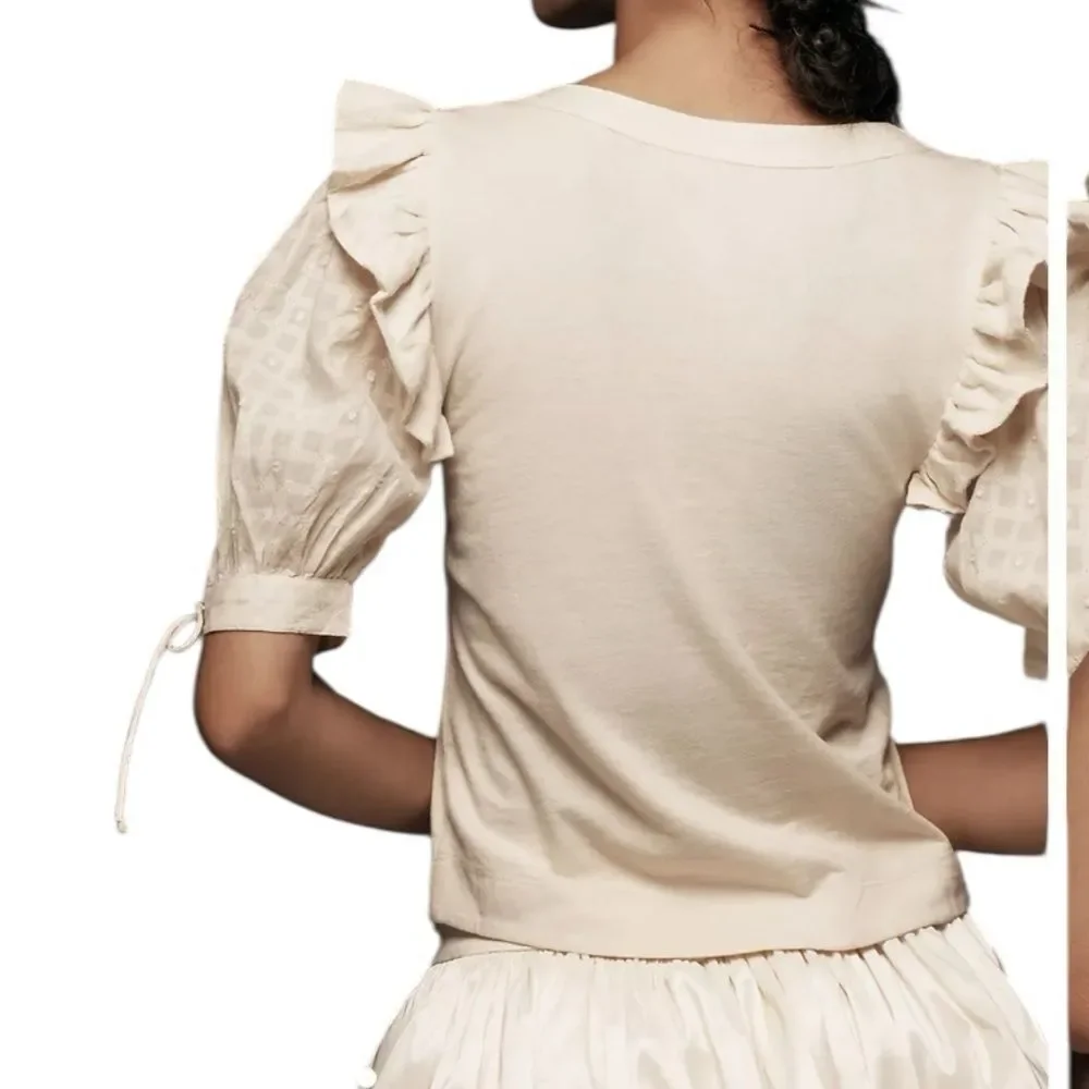 By Anthropologie Embroidered Puff-Sleeve Top XS new with tags